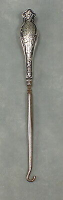 Antique STERLING Handle BUTTON HOOK Long VICTORIAN Sewing EDWARDIAN 7.75 L • 13.29$