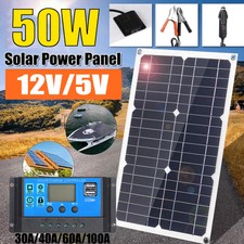 50W 12V Dual USB Solar Panel PWM Battery Charger Controller F/Car RV Boat B4C