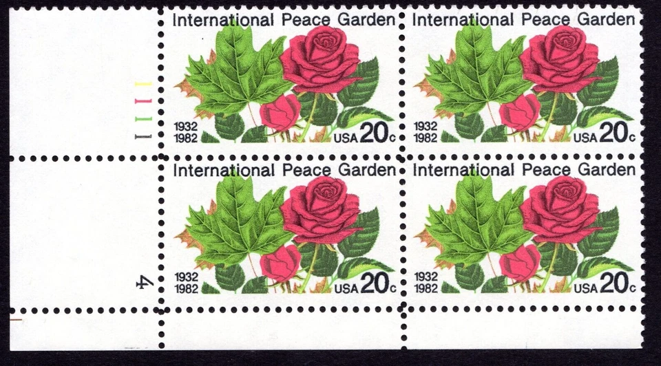 Scott #2014 Peace Garden Roses Plate Block of 4 Stamps - MNH P#1111-4 LL - Image 1 of 1
