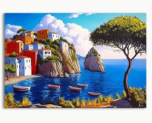 QUADRO MODERNO PAESAGGIO CAPRI ITALIA DIPINTO PAINTING LANDSCAPE GARDA LAKE - Foto 1 di 3
