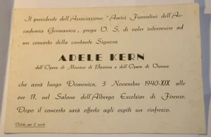 Cartoncino d'invito concerto di Adele Kern 3 novembre 1940 XIX era fascista - Picture 1 of 2