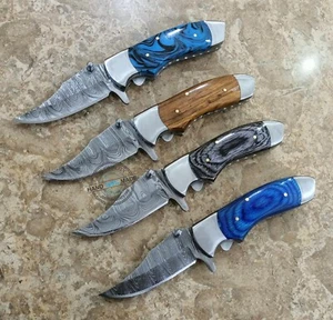 4 Stück maßgefertigte handgefertigte schöne Damaststahl Klappmesser (3050) - Bild 1 von 4