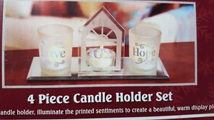 4 PC Tea Light Candle Holder Set Home Sweet Home  Wedding Shower Gift  - Picture 1 of 3