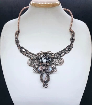 Collar turquesa búfalo blanco collar envuelto en alambre de cobre collar ajustable Foto 1 de 4