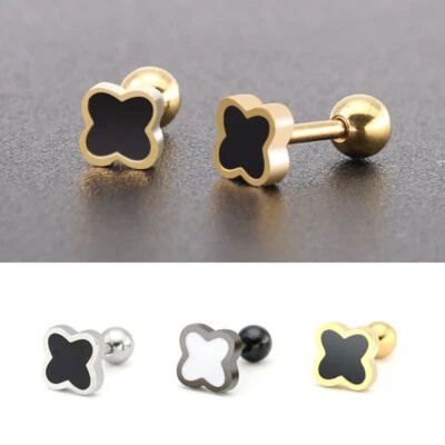 Ohrstecker Kleeblatt Kugel Edelstahl Schraubverschluss Ohrringe Damen - Bild 1 von 2