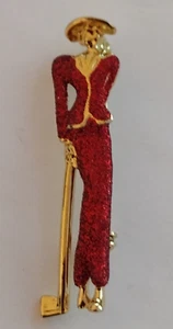 Lady Figure Golf Sparkling Red Garment Lapel Pin - Picture 1 of 5