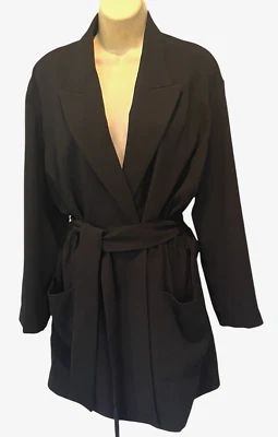 Nuevo Mini Vestido Blazer Largo Zara Negro con Bolsillos de Un Botón y Cinturón Talla M Foto 1 de 4