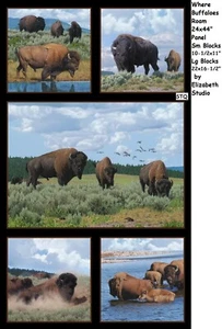 Where Buffalo Roam Panel cotton quilt fabric Elizabeth Studio Bison - Picture 1 of 6