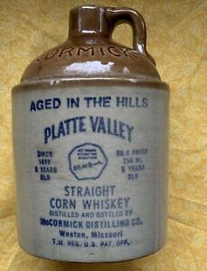 Vintage McCormick Platte Valley Straight Corn Whiskey Crock Jug *USA 11-D-16