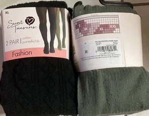 SECRET TREASURES - NEU - XL - 2 PAAR PACK SCHWARZ & OLIV BAUMWOLLE MODE STRUMPFHOSEN - Bild 1 von 2