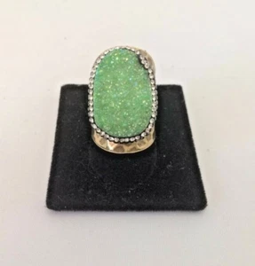 WIDE CIGAR BAND GREEN AGATE TITANIUM DRUZY CZ PAVE COOPER RING 075604 SIZE 6.5 - Picture 1 of 2