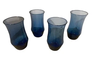 Vintage Hand Blown Smokey Cobalt Blue Glass Tumblers Set Of 4 Ombre Barware - Picture 1 of 14