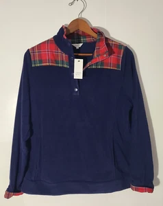 Maglione Crown & Ivy 1/4 bottoni pile blu rosso a quadri finto grande nuovo con etichette (prezzo al pubblico $59) - Foto 1 di 5