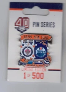 NHL Edmonton Oilers 40th Anniversary Season vs Winnipeg Jets Hockey Lapel Pin - Picture 1 of 2