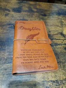 To My Daughter Love Mom Engraved Leather Journal Notebook Diary (F) - Picture 1 of 6