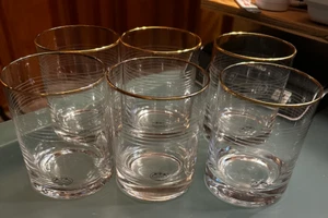 Set of 6 14oz Double Old Fashioned Gold Rimmed Glasses w/ Etched Detail - Picture 1 of 3