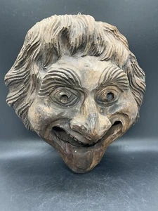 Carved Solid Wood Spirit Face Theatre Mask Vintage Folk Art - Picture 1 of 7