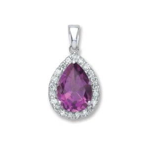 9ct White Gold 0.20ct Diamond 1.75ct Amthy.Pear Shape Pendant - Picture 1 of 12