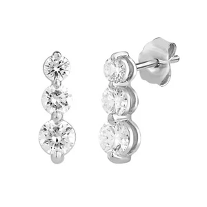 1Ct Lab Grown Diamond Three Stone Drop Dangle Earrings 14K White Gold VS-FG - Picture 1 of 5