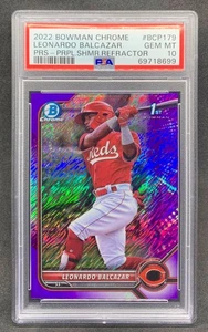 2022 Bowman Chrome LEONARDO BALCAZAR Purple Refractor 1st SP 250 Gem Mint PSA 10 - Picture 1 of 2