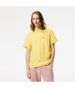 Lacoste Mens Regular Fit Linen Button Up Shirt - Picture 1 of 3