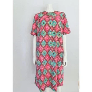 Vintage Finnish Cotton Floral 70s Dress, Pink Green Retro Summer Dress, L, D44 - Bild 1 von 11