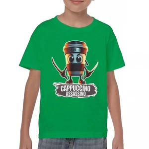 Cappuccino Assassino Youth T-shirt Italian Brainrot Gen Z Alpha Meme Kids - Picture 1 of 50