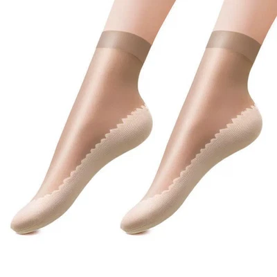 4 Pairs Silky Cotton Socks Women Sole Sheer Ankle High Tights Hosiery Anti-Slip - Image 1 of 4