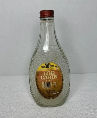 Vintage LOG Cabin SYRUP Glass BOTTLE Empty 24 Ounce BOTTLE Metal Top - Image 1 of 4