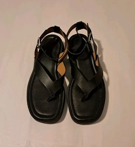 Madewell Womens The Cooper Thong Leather Black Sandal Size 8. - Picture 1 of 10