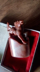 Vtg Chinese Carved Shousan Stone Jade Double Horse Seal Stamp - Picture 1 of 5