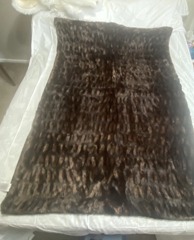 West Elm Deep Brown Hombre Faux Fur Throw Blanket 47x60 - Image 1 of 4