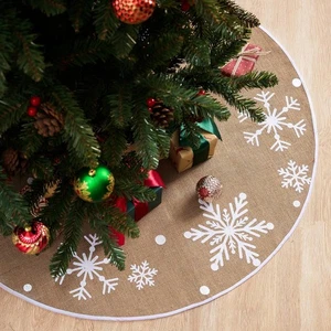 36" Christmas Burlap Tree Skirt with Snowflakes - Picture 1 of 8