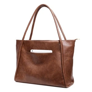 Large Dark Brown Tote Bag for Women, 16L Vegan Leather Work & Travel Handbag - Picture 1 of 6