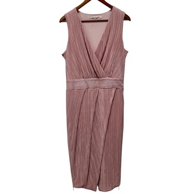 Vestido midi para mujer Rachel Roy rosa plisado cuello en V sin mangas talla 0X Foto 1 de 4