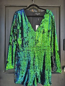 Romper Women's XL NWT Green/blue Sequin Shorts Club Dancing Outfit - Picture 1 of 6