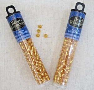 Lot of 2 Bead Treasures Czech Glass Seed Beads 6/0, 17 g each, Lined Silver Gold - Picture 1 of 6