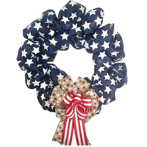 Patriotic Labor Day Wreath Door Decor Americana Stars & Stripes Red White & Blue - Picture 1 of 8