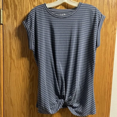 Camiseta Blusa Mujer 24/7 By Maurices Med Azul Nudo Frontal Puños Mangas Gorra Foto 1 de 4