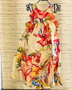 VINTAGE TROPICAL ORCHID PRINT FORMAL DRESSMAKER QUALITY 18-20" DOLL FANCY RUFFLE - Picture 1 of 7