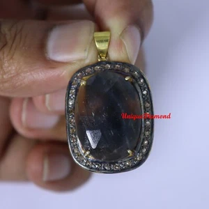Natural Rose cut diamond sapphire pendant Sterling Silver Handmade item jewelry - Picture 1 of 3