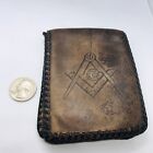 VINTAGE LEATHER MASONIC WALLET COMPASS SQUARE ANTIQUE EARLY ISSUE!!!