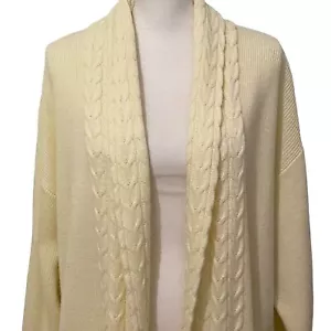 Lane Bryant Woman Within Long Knit Open Front Sweater L Cream Grandmacore Midi - Picture 1 of 5