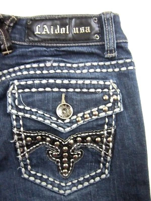 L.A. IDOL BOOT CUT  THICK STITCHED STUDED WOMEN'S JEANS SIZE 5 X 31 DARK WASH - Image 1 of 4