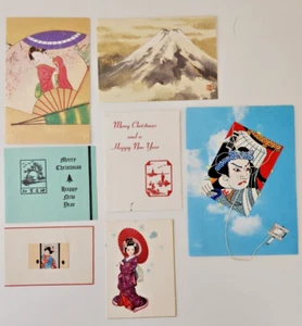 Vintage 7 Japanese Kyoto Japan Greeting Cards Christmas New Year Kite Mt Fugi - Picture 1 of 4