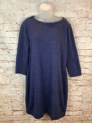 Vestido Camisa Kenar Talla Grande Mujer Mangas 3/4 Hasta la Rodilla Rayas Azul Tejido D Foto 1 de 4
