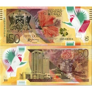 2015 * Banconota Polimera Trinidad e Tobago 50 Dollars "Hibiscus" (p59) FDS - Foto 1 di 1