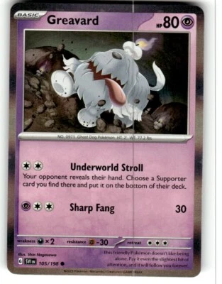 Greavard 105/198 - Pokémon TCG Scarlet & Violet (2023) - NM - Holo Promo Card - Image 1 of 2