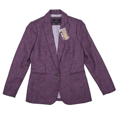 NWT J.Crew Parke Moon Wool Blazer Purple Herringbone Suit Jacket Women's Size 0 - Image 1 of 4