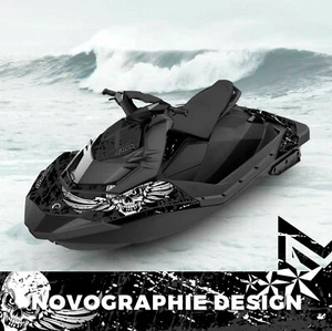 Seadoo Spark trixx Bombardier 2up + 3up Jet Ski Graphic Kit Decal Wrap BLACK - Picture 1 of 2